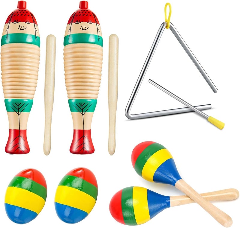 MOONBACK Guiro Instrument, Wooden Maracas For Adults, Wooden Egg Shakers, 6IN Musical Steel Triangle, Latin Percussion Colorful Wooden Musical Instruments for Adults, Parties, Festivals - Image 1
